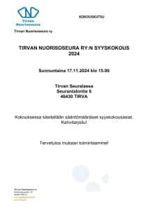 Tirvan Nuorisoseuran syyskokous @ Tirvan Seurala