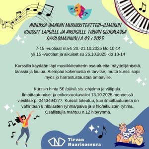 Musiikkiteatteri-ilmaisun kurssi syyslomaviikolla 43 lapsille ja aikuisille @ Tirvan Seurala